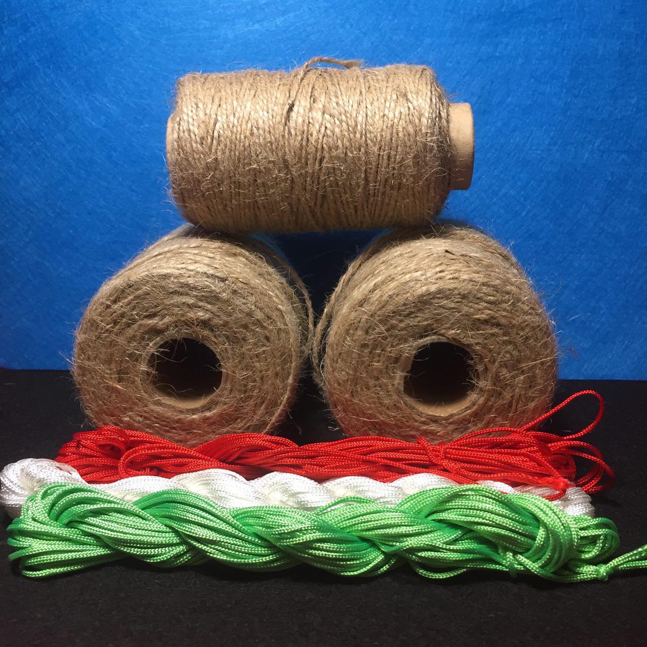 Cords are satin, cotton. paper, for macrame, jute